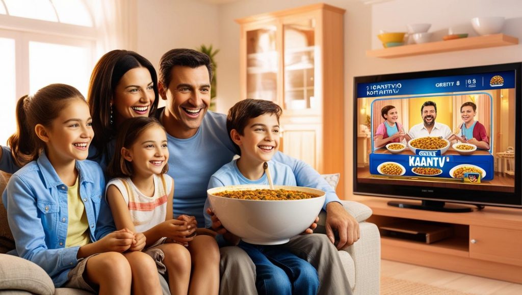 Glückliche Familie schaut Griechische IPTV mit KaanTV