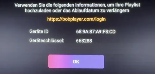 Bob Player App Mac Adresse und Geräteschlüssel finden