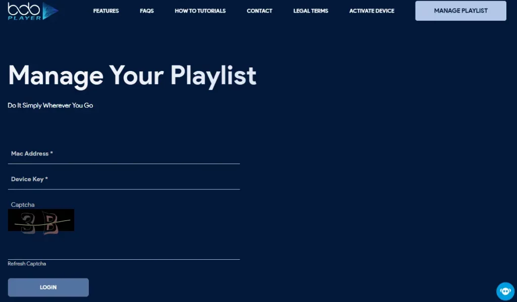 IPTV App Login mit Eingabe von MAC-Adresse und Device Key