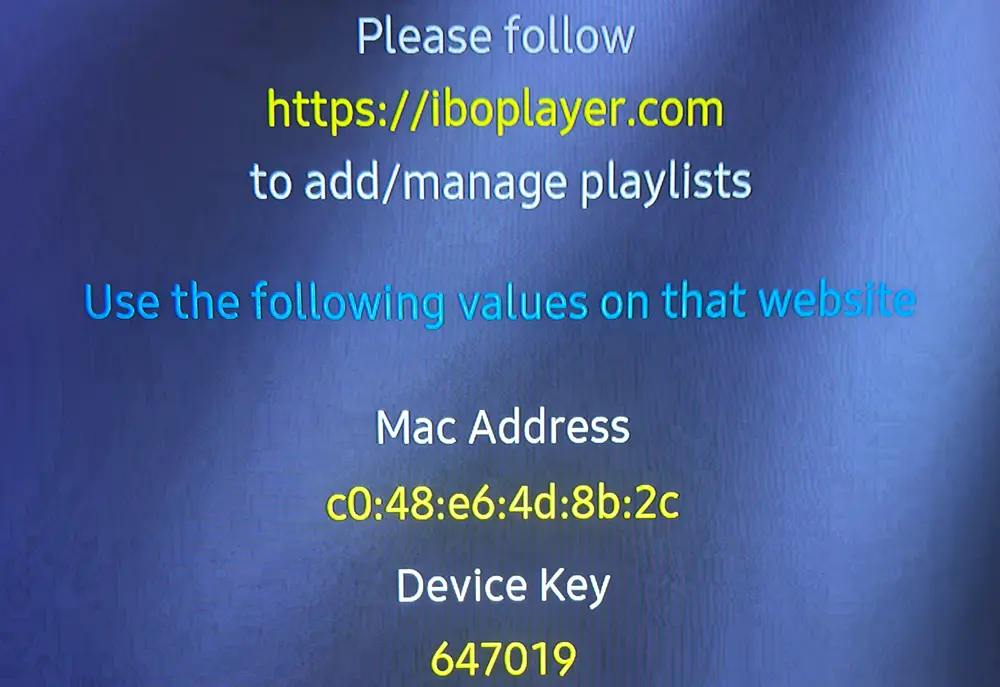 IBO Player MAC-Adresse und Device Key zur Anmeldung im Manage Playlist Bereich