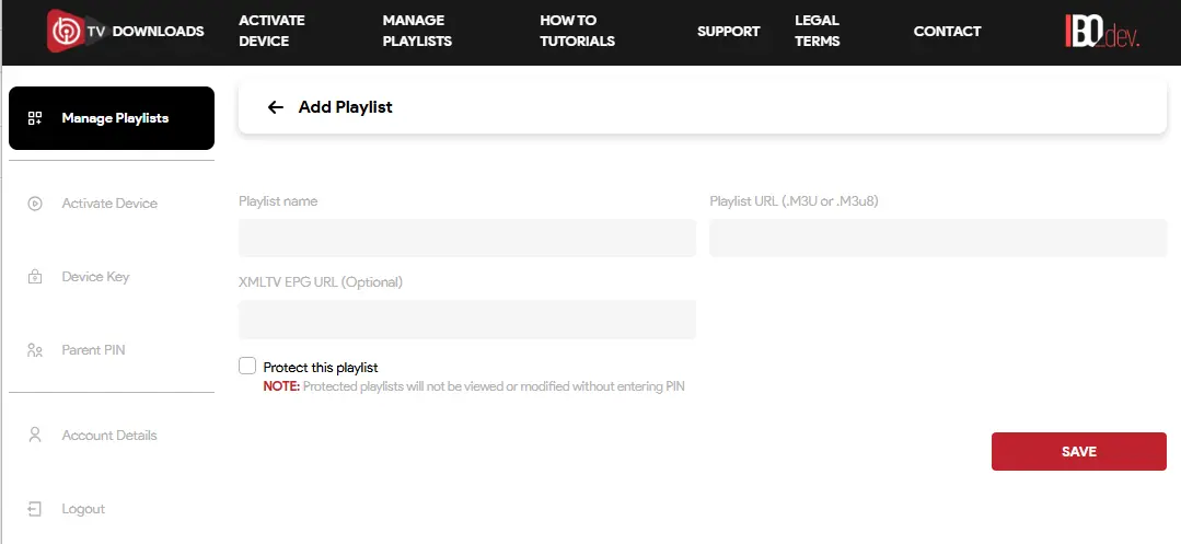 IBO Player M3U Link hochladen im Add Playlist Bereich